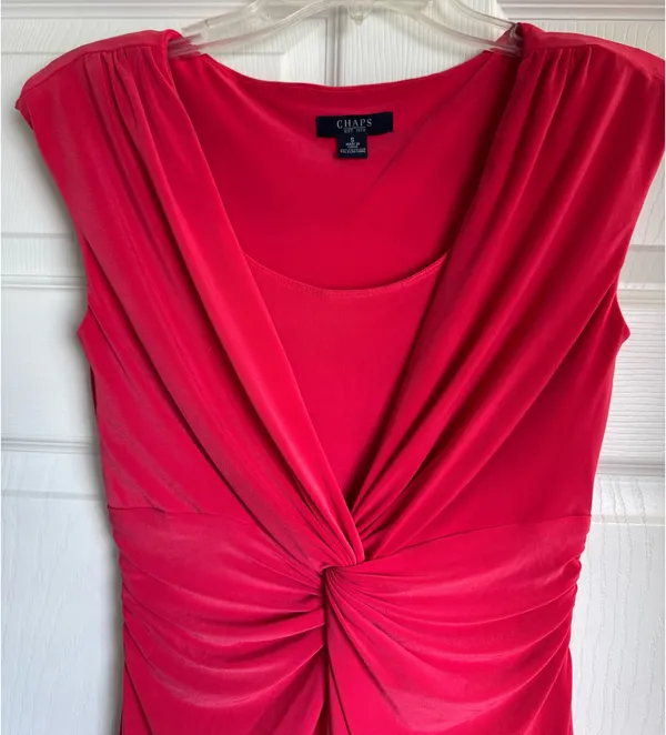 Chaps Pink Fit & Flare Sleeveless Midi Dress Sz Small Scoop Twisted Waist Flowy - Image 3