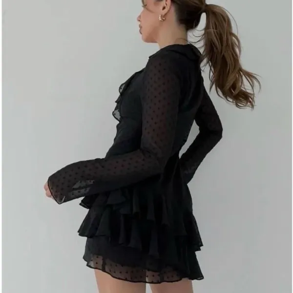 NWT Rumored Waterfall polka dot sheer Mini dress Black Size M - Image 3