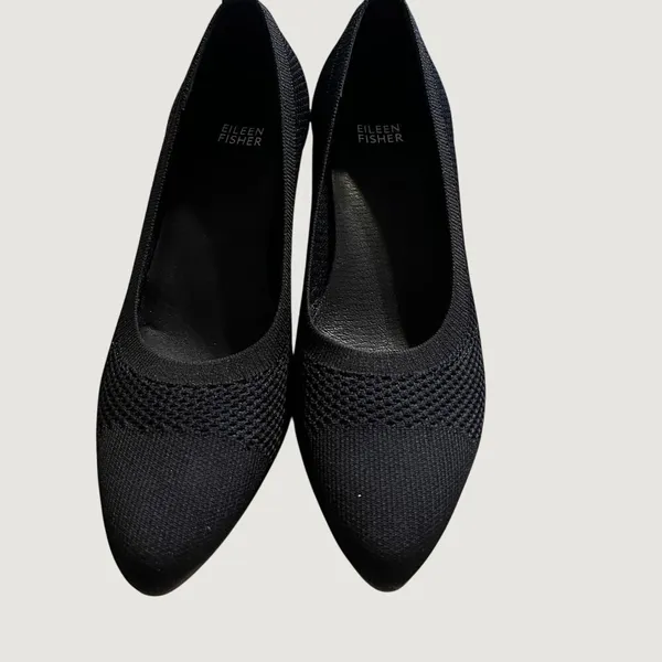 Eileen Fisher Gabby Pumps Womens 8 Black Stretch Knit Pointed Block Kitten Heel‎ - Image 3