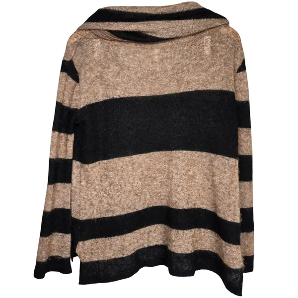 Free People Lulu Rugby Striped Cowl‎ Neck Alpaca Wool Blend Sweater Tan Black S - Image 2