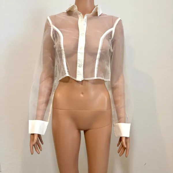 Superdown S Helena sheer button front crop top blouse TLS1 3658 - Image 11