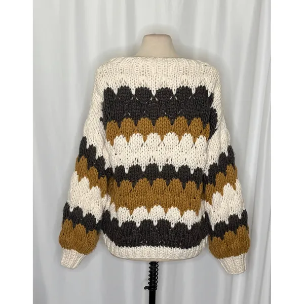 CHICWISH Color Block Hand Knit Chunky Cardigan Sweater Smoke Medium Large - Image 9
