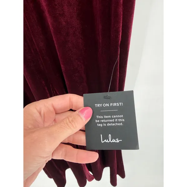 Lulus Crushing It Maxi Dress Size L Burgundy Velvet Slit Gown Old Hollywood NWT - Image 7