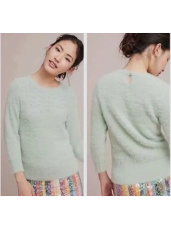 Anthropologie Rosie Neira Aubade Furry Fuzzy Mint Green Pullover Sweater M - Image 2
