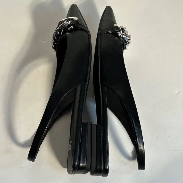 BP Black Pointed Toe‎ Slingback Flats with Silver Chain Detail Women's Size 6.5M - Image 6