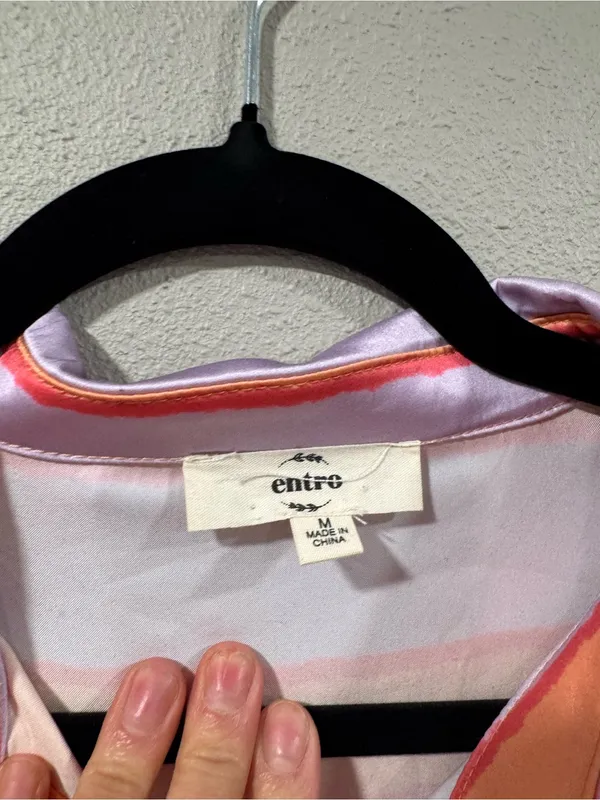 Entro Button Up Satin Striped Peach and Purple - Image 4