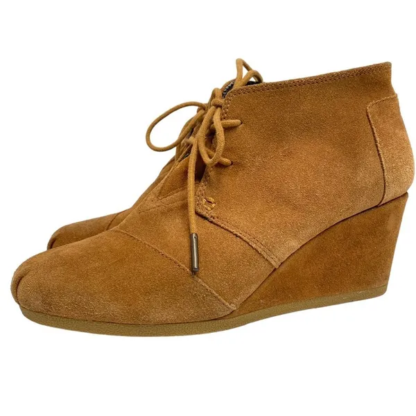 TOMS Brown Lace up‎ Wedge Ankle Booties 8.5 - Image 3