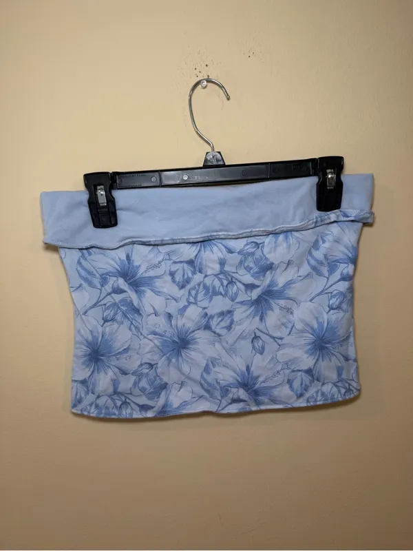 Hollister Pale Blue Floral Fold-Over Tube Top - Image 3