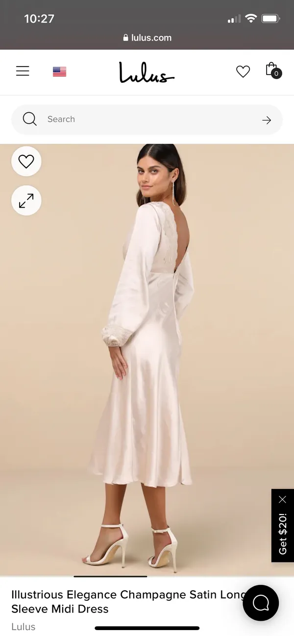Lulus Illustrious Elegance Champagne Satin Long Sleeve Midi Dress - Image 2