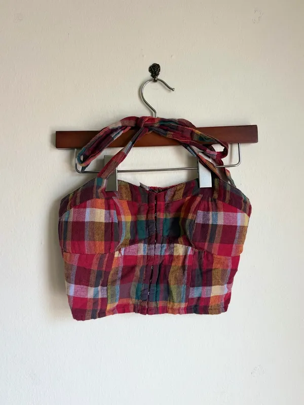 American Eagle Plaid Bustier Halter Crop Top - Image 2