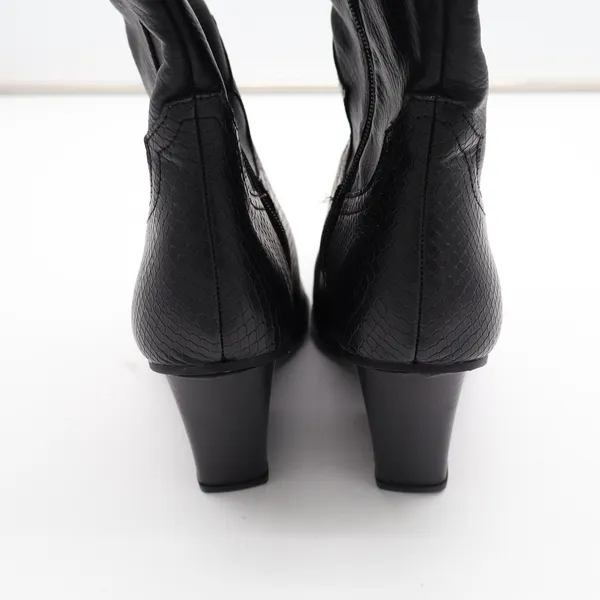 Black Vegan Leather Snakeskin Embossed Western Knee High Pointed Toe Boots 6 - Image 3