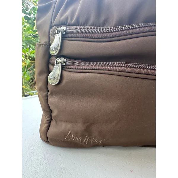 AmeriBag Zena Chocolate Brown Nylon Integrated Organizer Hobo Shoulder Bag - Image 3