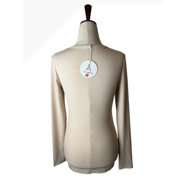 Anrabess Long Sleeve Top Womens Size S Beige New Ribbed Crew Neck‎ TL00037 - Image 2