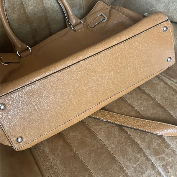Michael Kors Camel Leather Satchel with Chain-Detail Strap - Image 5
