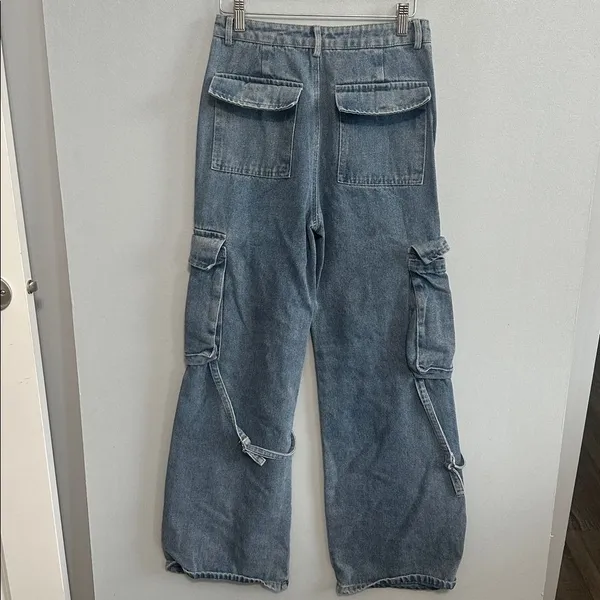 Papermoon Cargo Jeans Blue High Rise Wide Leg Utility Denim Y2K M/8 - Image 3