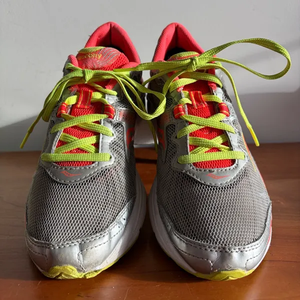 Saucony Womens Running Shoes Grey Coral Neon Yellow Mesh Sneakers 15168-1 Size 9 - Image 4