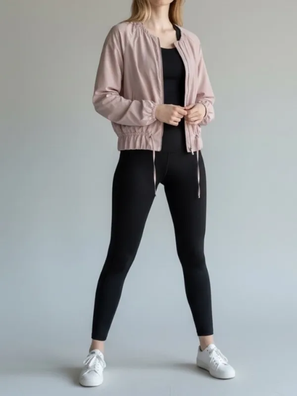 Zara Basic lightweight crew neck peplum drawstring windbreaker jacket lilac pink - Image 4