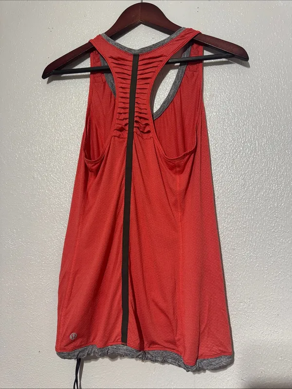 Lululemon Coral Red Gray Trim V-Neck Waistcord Racerback Athletic Tank Top 6 - Image 7