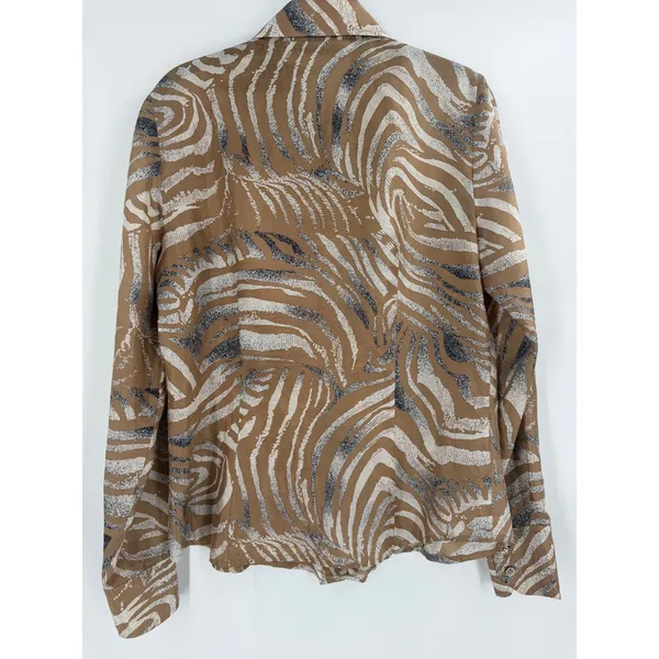 Carlisle Silk Blouse Womens Size 4 S Tan Zebra Print Y2K Safari Quiet Luxury - Image 7