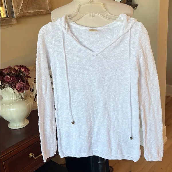White Cotton Sweater Pullover Hooded - Image 9