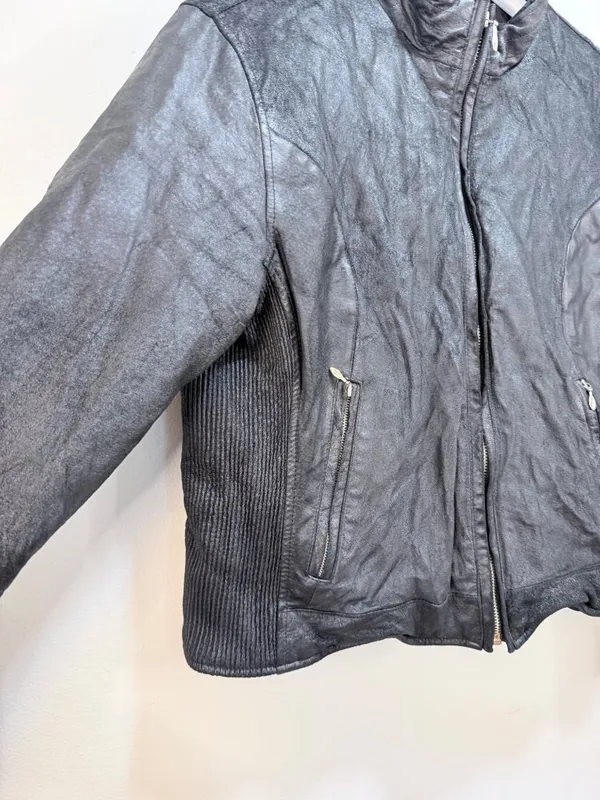 Wilsons Leather Maxima Leather Moto Jacket Textured Crinkle Vintage M/L - Image 3