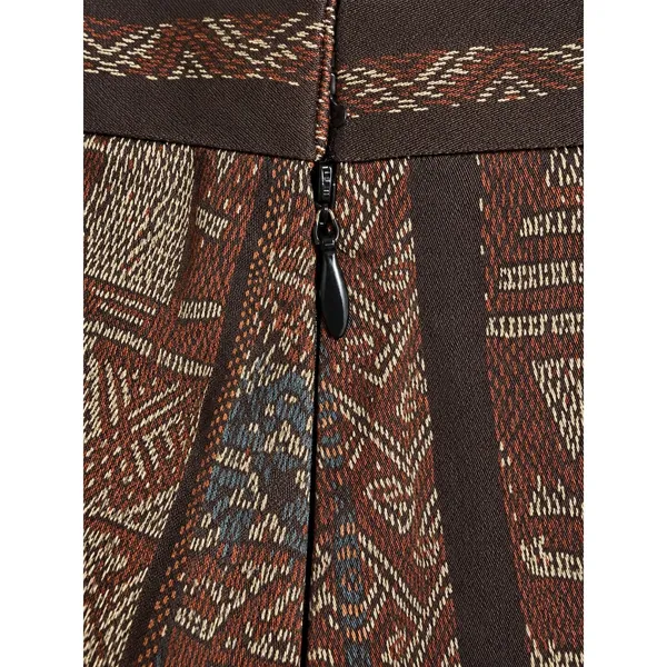 Peruvian Connection Brown Pima Cotton Tribal Print Pleated Maxi Skirt Size 6 - Image 4