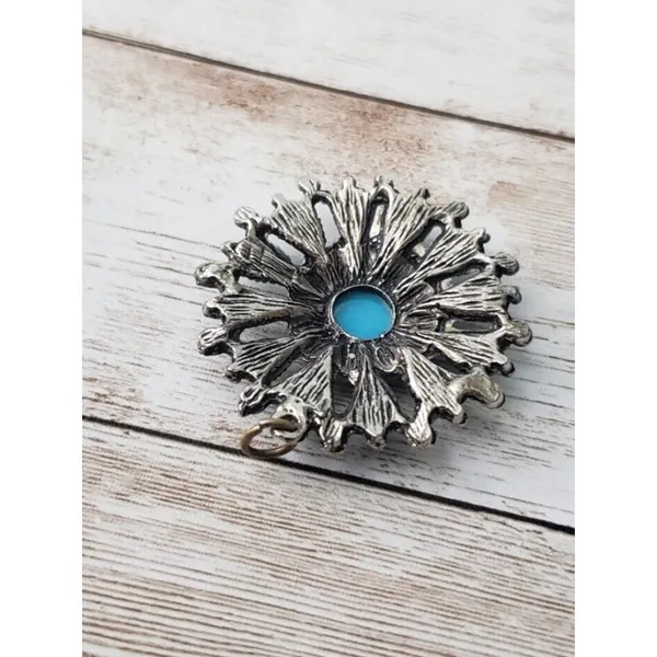 Vintage Pendant Silver Tone & Turquoise Tone 1.5" - No Chain Included - Image 3