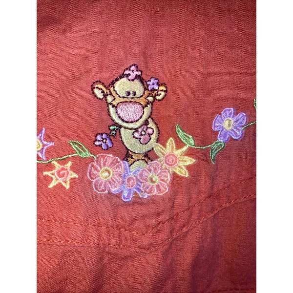 Vintage Disney Winnie the Pooh Shirt Womens XLarge Red Pearl Snap Button‎ up - Image 6