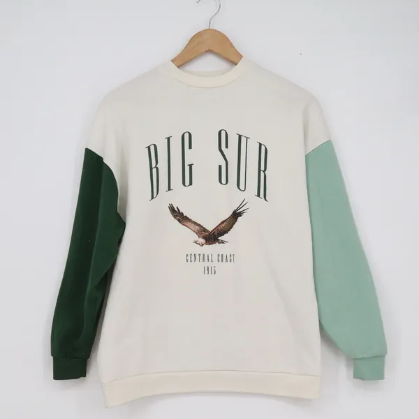 Isaac Morris Limited Big Sur Eagle Colorblock Sweatshirt Cream Green XS - Image 2
