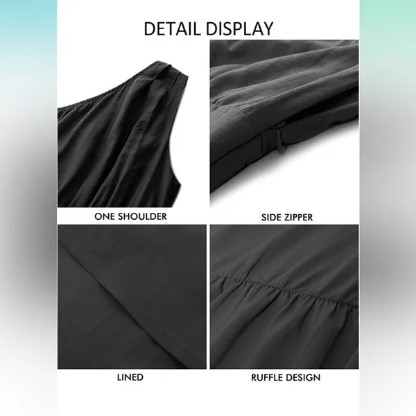 Summer Casual Dress 1 Shoulder Midi Dress Sleeveless Ruffle Hem Flowy Long M - Image 4