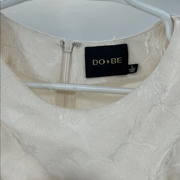 DO+BE Cream Mini Dress L floral puff short sleeve drop waist damask bridal - Image 7