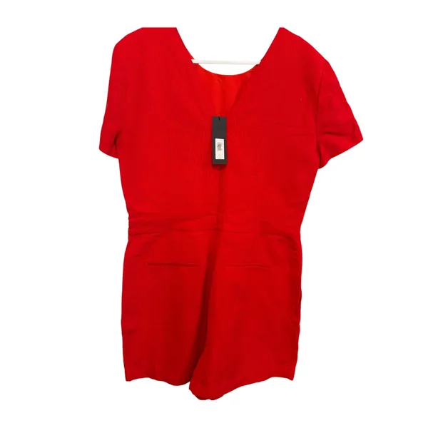 Banana Republic Red Short Sleeve V-Back Tailored Romper Playsuit Size 10‎ NEW - Image 4