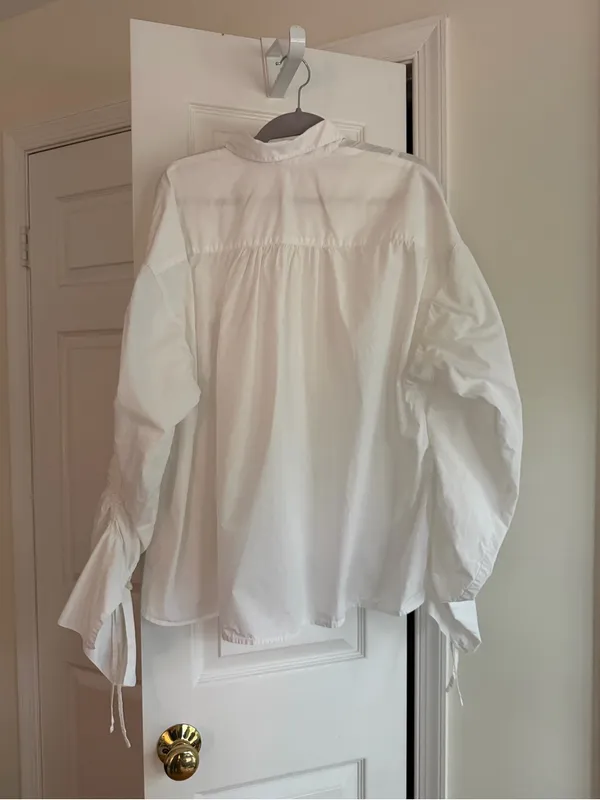 Free People Cotton Brown Eyed Girl White Poplin Ruched Tie Sleeve Shirt S - Image 7