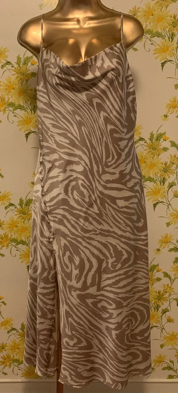 Cowl Neck Zebra Print Midi Dress Size M - Image 6
