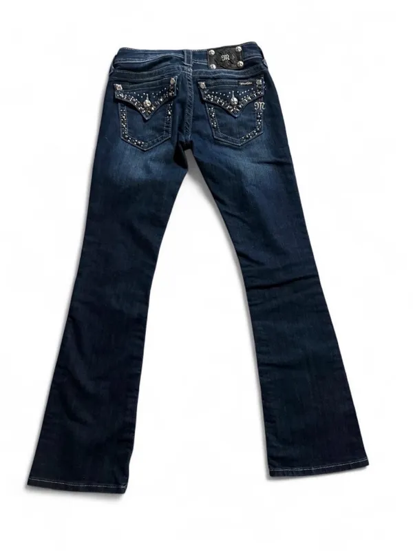Miss Me Dark Indigo Boot Cut Jeans with Rhinestone Pockets - Image 3