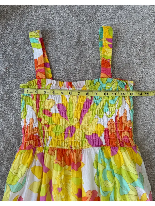 Seafolly Palm Springs Smocked Midi Dress in Lime Light Multi Floral Size Medium - Image 13