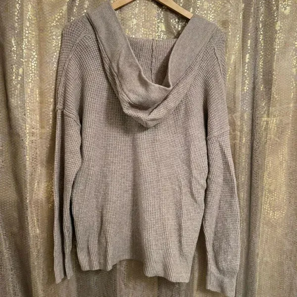 Aerie Tan Cozy Up Waffle Knit Hooded Sweater Oversized XS - Image 2