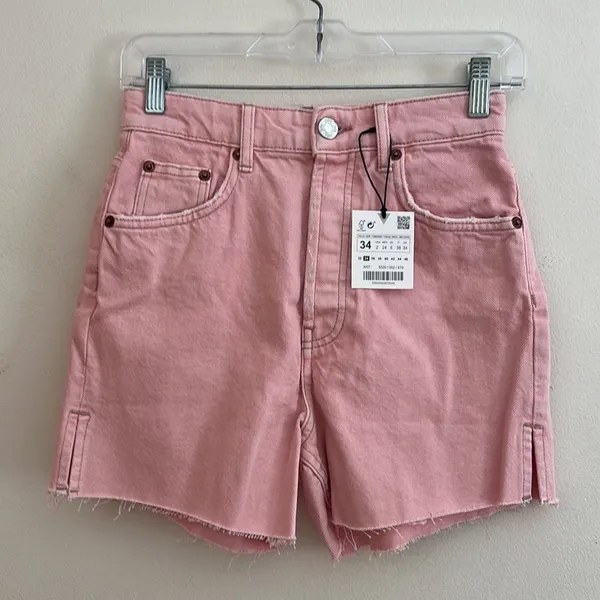 Zara | Pink High Rise Denim Shorts - Image 3