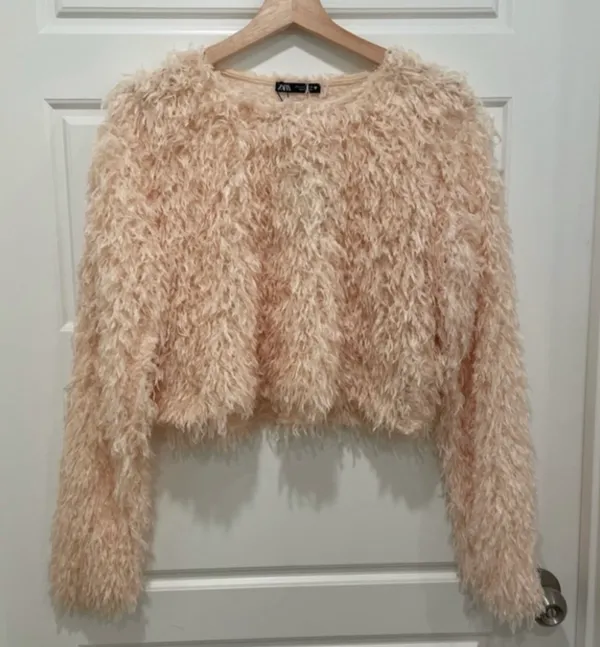 Zara Cream Feather Effect Sweatshirt Sweater Top - Image 13