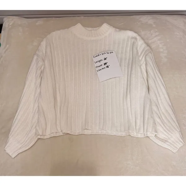 Princess Polly Mock Neck Ribbed Knit Sweater Cream White Cropped Slouchy‎ XS/S - Image 5