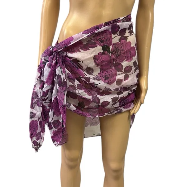 Source Unknown Purple Floral Semi Sheer Long Scarf Wrap Sarong Cover Up 71 x 22.5 inches - Image 3