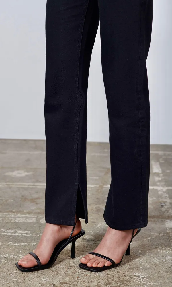 ZARA NWT black denim straight leg jeans with split hem - Image 2