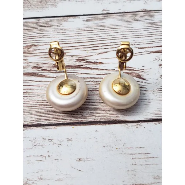 Vintage Trifari Clip On Earrings - Cream Faux Pearl - Some Surface Marks - Image 7