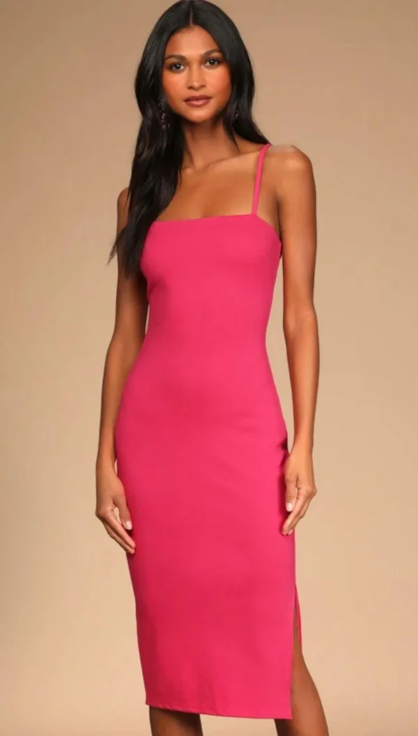 Lulus Hot Pink Bodycon Midi Dress - Image 2