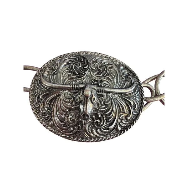 Vintage Western Silver Tone Belt Ornate Longhorn Buckles Conchos Adj Chain 42" - Image 2