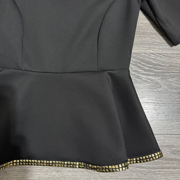 New Dorothy Perkins Black Peplum Top Gold‎ Studded Neckline Hem Women Size XS - Image 5