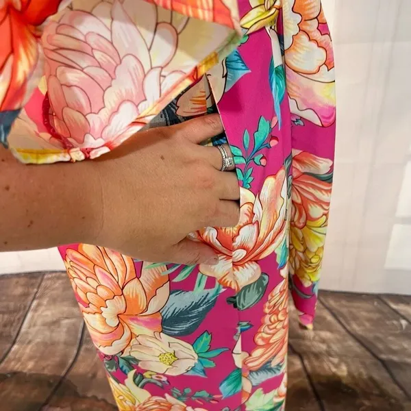 Farm Rio Anthropologie Eulalie pink floral Wide-Leg Jumpsuit size XS - Image 7