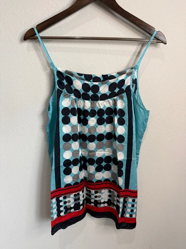 Cabi Aqua Black Abstract Print 100% Silk Square Neck Tank Top Size M - Image 2