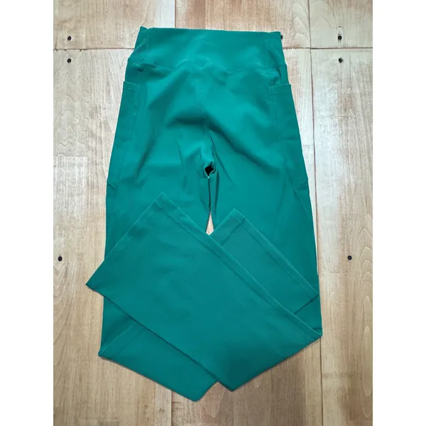 PINSPARK Womens Green‎ Ribbed High Waisted Flare Yoga Pants with Pockets Size S - Image 5