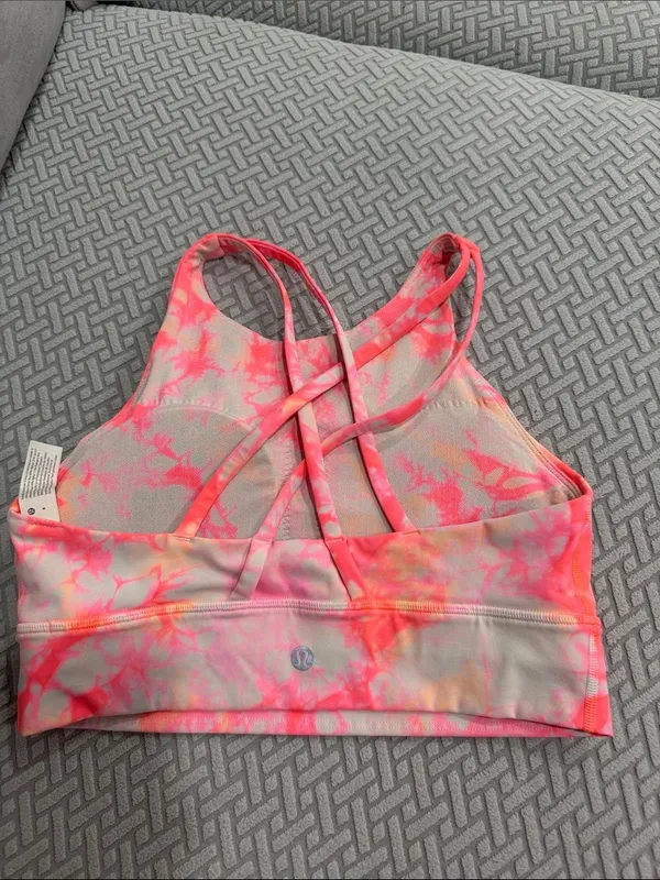 lululemon athletica Pink & Cream Tie-Dye High Neck Sports Energy Bra Size 8 - Image 7